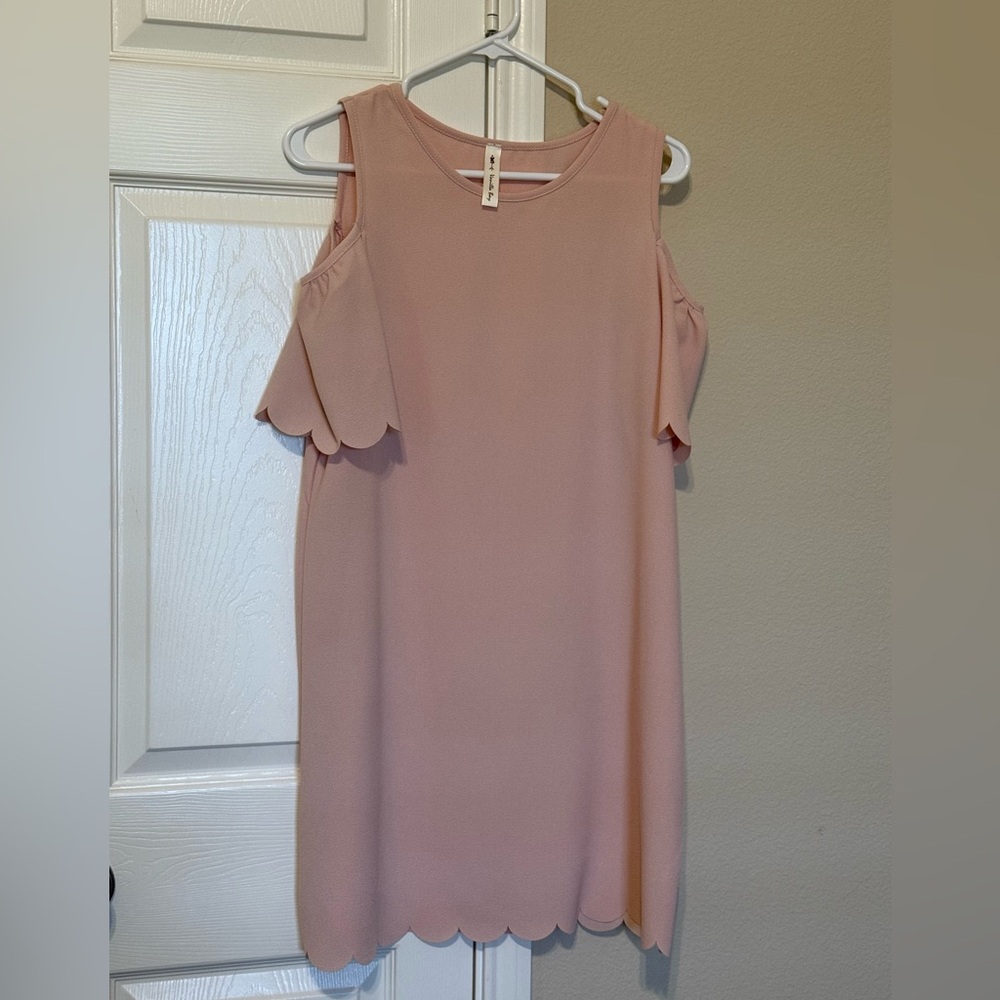 Scalloped Blush Pink Cold Shoulder Dress